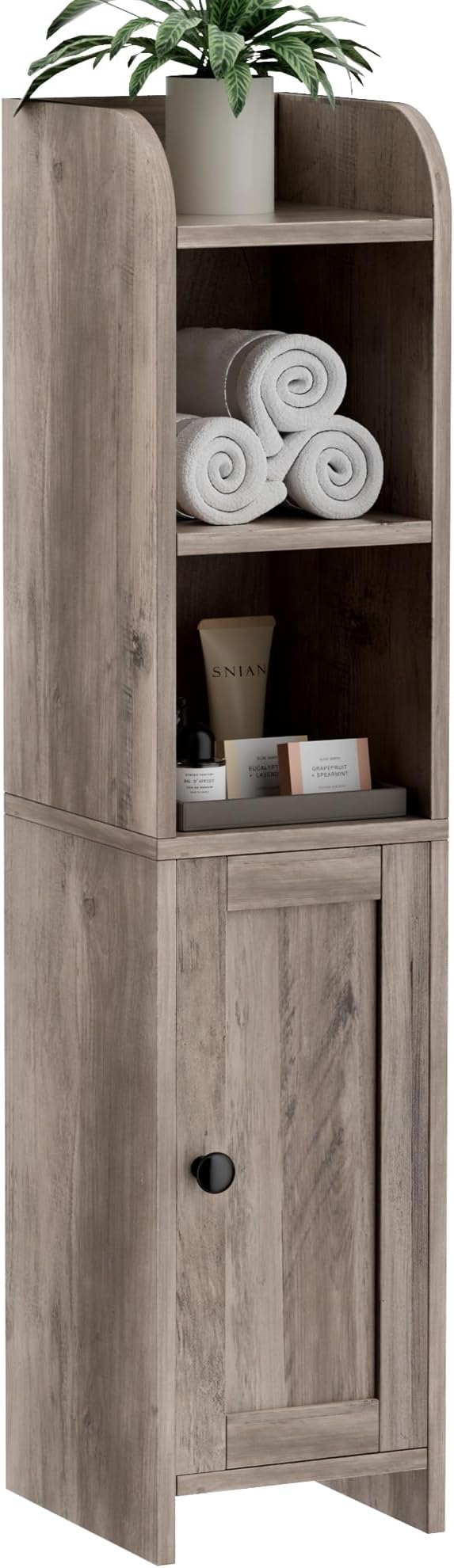 Homhedy Small Bathroom Storage Cabinet, Narrow Toilet Paper Cabinet | Corner Floor Cabinet with Door and Shelves, Slim Bathroom Cabinet for Small Spaces, 7.9" D x 7.1" W x 31" H, Greige