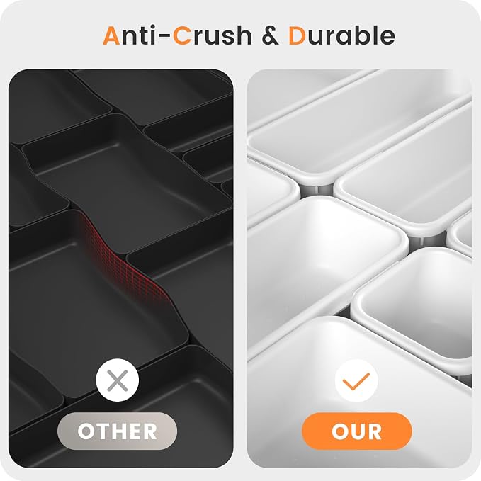 【Military Grade】A-LuGei Drawer Organizer,【𝟱𝗦𝗶𝘇𝗲】Makeup organizer,【Holds 177 Items】Bathroom Organizers and Storage,Organization and Storage,Desk Drawer Organizer for Vanity【White】