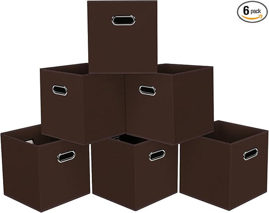 Black Foldable Storage Cubes Bins, Fabric Storage Box Cubes Organizer Baskets with Dual Handles for Home Organizer,Set of 6,(Coffee)