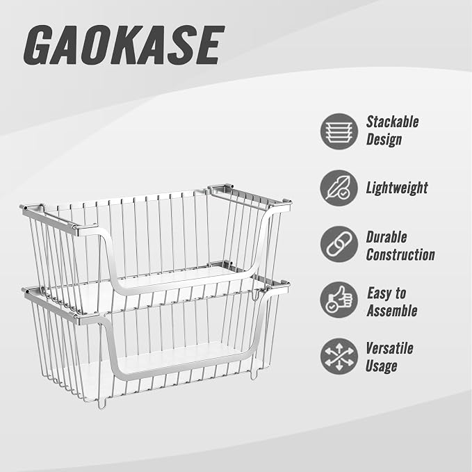 4 Pcs Stackable Wire Baskets for Pantry Organizers and Storage,silver | Vegetable Fruit Basket for Countertop,Kitchen Storage Metal Baskets,Produce Potato Onion Storage Bin,