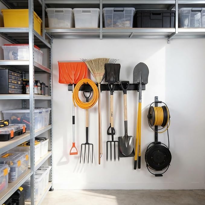 Aking Ace Garage Tool Organizer Wall Mount, 48-Inch Heavy Duty Garden Tool Rack for Shed, Holds 350lbs, Adjustable Storage Hanger for Shovel, Rake, and Power Tools