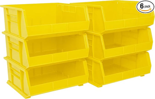 Akro-Mils 30250 AkroBins Plastic Storage Bins, 15"x16"x7", Yellow, 6-Pack | Space-Saving Stackable Bins for Garage, Pantry, Craft Organization