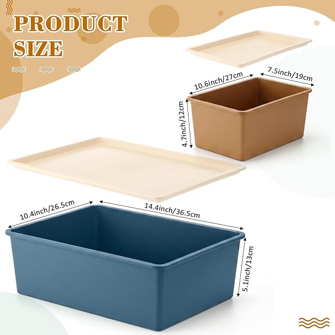 6 Pcs Large and Small Plastic Storage Bins with Lids 14.4 x 10.4 x 5.1 Inch Stackable Storage Containers Decorative Cubby Organizer for Clothes Shelves Garage Closet Office (Neutral color)