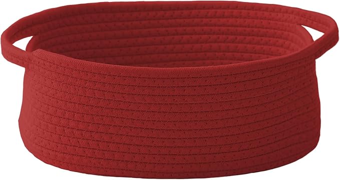 JMvicyroam Small Woven Basket, Empty Gift Basket, Red/1 Pack | Small Gift Basket, Cotton Rope, 12 x 8 x 21 in, Handles, Includes Ribbon and Bag, Birthday Gift Basket
