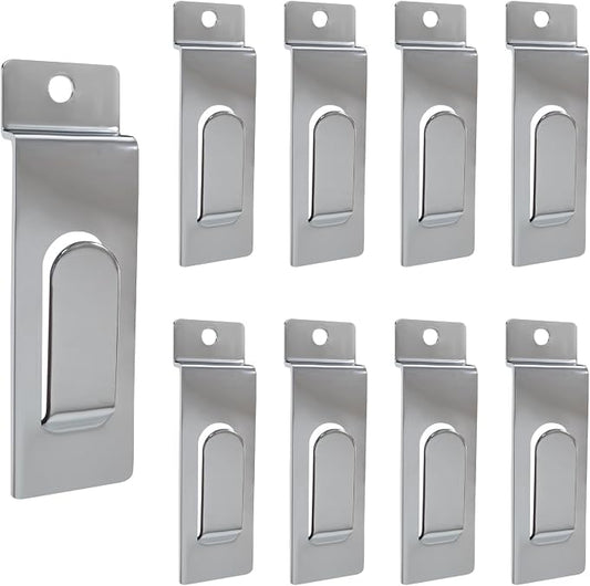 Slatwall Utility Hooks, 10pcs Metal Notch Picture Display Hooks Commercial Slatwall Picture Hook Hangers Painting Hook for Photo Frame Painting Arts Center Slat Panel (Silver)