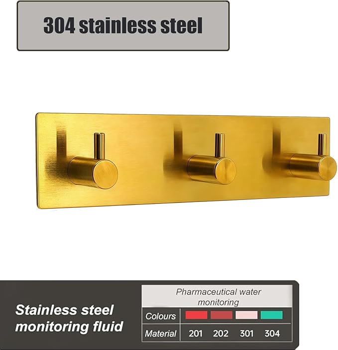 Kingdong Gold Key Holder for Wall 304 Stainless Key Hooks Adhesive Key Holder Wall Mount Key Hanger with 3 Heavy Duty Hooks Key Organizer for Kitchen, Bedroom, Bathroom (Gold(3 Hooks))
