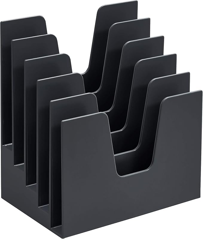 Acrimet 5 Section Incline File Sorter Organizer, Desktop Mail Holder, Black | Durable Plastic, Space-saving Design, Easy Document Access, Ideal for Office, Home and School Use
