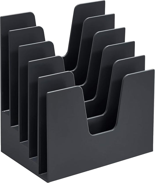 Acrimet 5 Section Incline File Sorter Organizer, Desktop Mail Holder, Black | Durable Plastic, Space-saving Design, Easy Document Access, Ideal for Office, Home and School Use