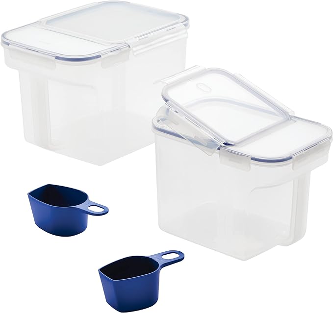 LocknLock Easy Essentials Food Storage Container and Scoop Set/Food Storage Bin Set, BPA-free/Dishwasher Safe, 4 Piece - Clear