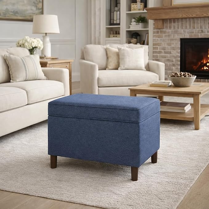 Spatial Order Home Decor | Dinah Collection Modern Storage Ottoman | Ottoman with Storage for Living Room & Bedroom (Navy)