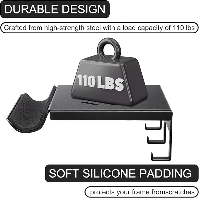 2 Pack Bike Wall Mount Rack Horizontal Indoor Bike Storage Garage Heavy Duty Bicycle Rack Wall Mount Hanger with Shelf and Hooks Store Helmet and Shoes, 110 Lbs Fit Crank Bicycle, 16" Stud