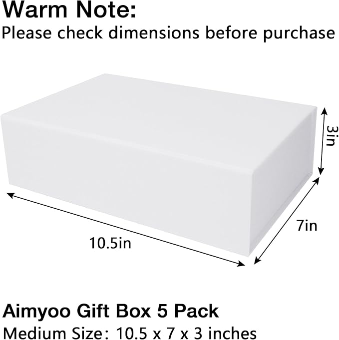 Aimyoo Small White Collapsible Gift Box with Magnetic Closure Lids 10.5x7x3 in, Bridesmaid Groomsman Proposal Boxes, Rectangle Storage Box 5 Pack