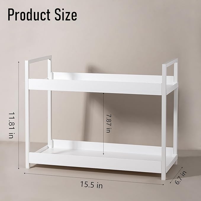 Bathroom Counter Organizer Vanity Storage Countertop Shelf, Large White | 2 Tier Makeup Organizer Perfume Tray Skincare Holder for Sink, Dresser, Kitchen