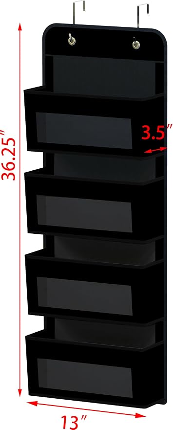 Simple Houseware 4 Clear Window Pocket Over Door Hanging Organizer, Black | Over the Door Storage for Closet, Bedroom, Bathroom, Pantry
