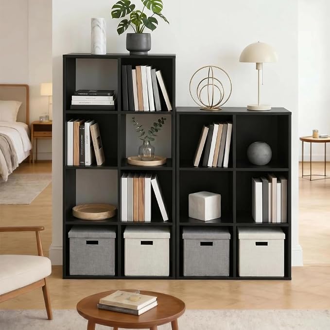 8 Cube Storage Organizer Shelf, Open Cube Bookshelf | Reversible Bookcase, Sturdy Modern Storage for Home Office, Bedroom, Living Room, Deep Black