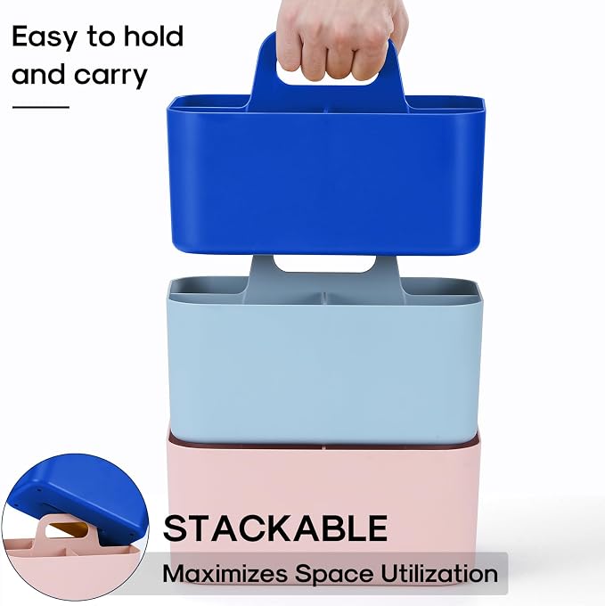 Multiuse Caddy Organizer with Handle, Portable Plastic Tote Bin - Art Craft, Stationary Pen Marker Crayons, Makeup Hair Supplies Storage - Bathroom, Classroom, Dorm, Office, Desk Holder - Dark Blue