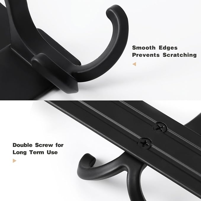 Optish Over The Door Hooks for Hanging, Over The Door Hanger, Over The Door Towel Rack for Bathroom with 5 Triple Coat Hooks, Bathroom Towel Holder Towels Hanger (Black, 1 Pack)