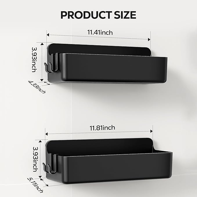 Nieifi Adhesive Shower Shelves, Black, 2 Pieces | Rustproof ABS, Large Capacity, Removable Design, No Drilling Shower Organizer for Bathroom Storage & Home Decor