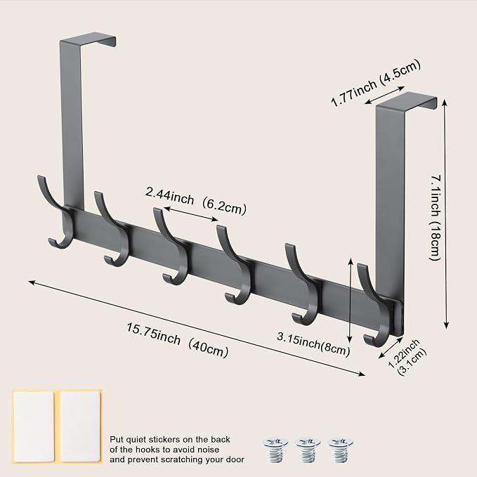 Over The Door Hooks,Door Hanger Hooks for Hanging (Gray, Fit 1-3/4" Doors) | Sturdy Door Hanger,Towel Racks for Bathroom with 12 Coat Hook,Coat Rack,Large Over The Door for Bathroom,Bedroom,Kitchen ﻿
