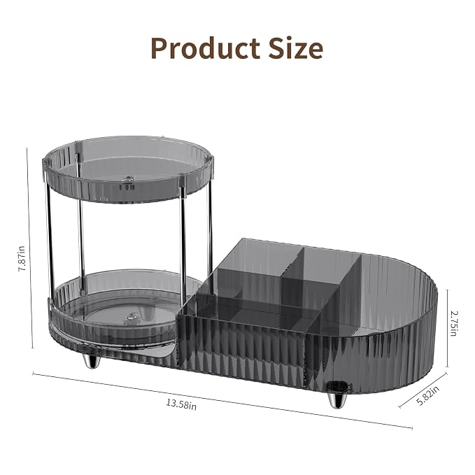 Makeup Organizer Countertop for Vanity, 360 Rotating Perfume Tray with 5-compartment Cosmetic and Skincare Organizers, Multi-Purpose Desk Storage Makeup Brush Holder for Bathroom Bedroom Counter