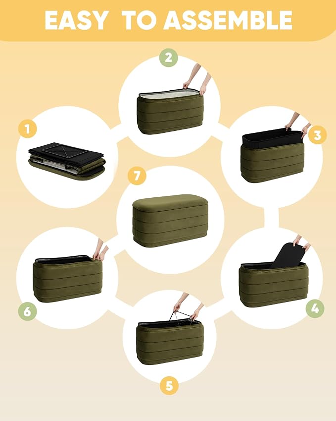 B FSOBEIIALEO Velvet Storage Ottoman with Tray, Folding Ottoman with Storage Coffee Table Shoes Bench for Dorm Room, Living Room Olive, 30"x15"x15"