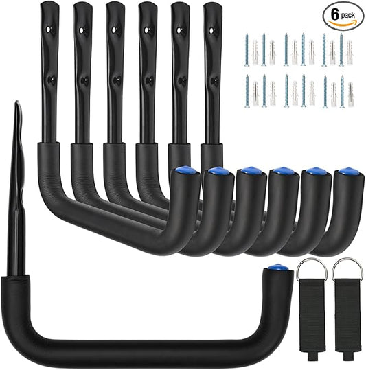 Heavy Duty Garage Storage Hooks, Wall Mount Garage Hanger & Organizer, 9.4Inch Storage Hooks for Garden Tools, Ladders, Bikes, Bulky Items, 6 Pack (‎16G-9.4inch)