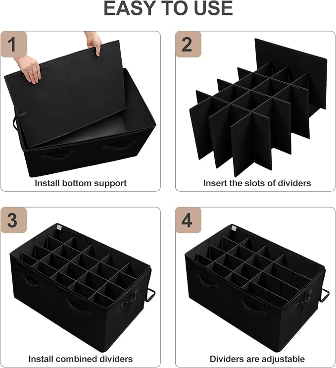 Shoe Organizer for Closet 2 Pack, Foldable Shoe Box with Adjustable Divider and Clear Cover, Space Saving Shoe Storage Organizer Cabinet with Reinforced Handles, Fits 40 Pair, Black, TP11B