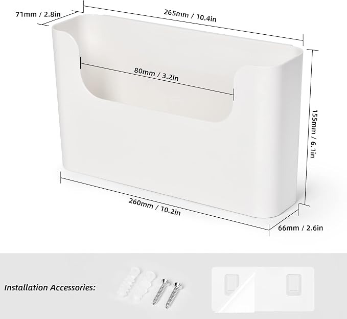 Jomola No Drilling Wall Mount File Holder - Mail Organizer with Adhesive Pad, Off-White (1 Count)