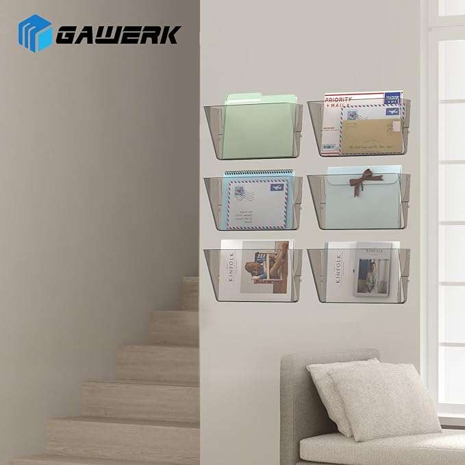 Gawerk Clear Acrylic Single Pocket, Plastic Hanging Wall Mount File Holder for Office Home (Gray, 5 Pack)