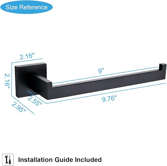 TASTOS Hand Towel Holder Wall Mounted, Square Towel Ring, Matte Black | Stainless Steel Hand Towel Bar for Bathroom and Kitchen, Heavy Duty, Modern design hand Towel Rack, Screw-In, Square Base