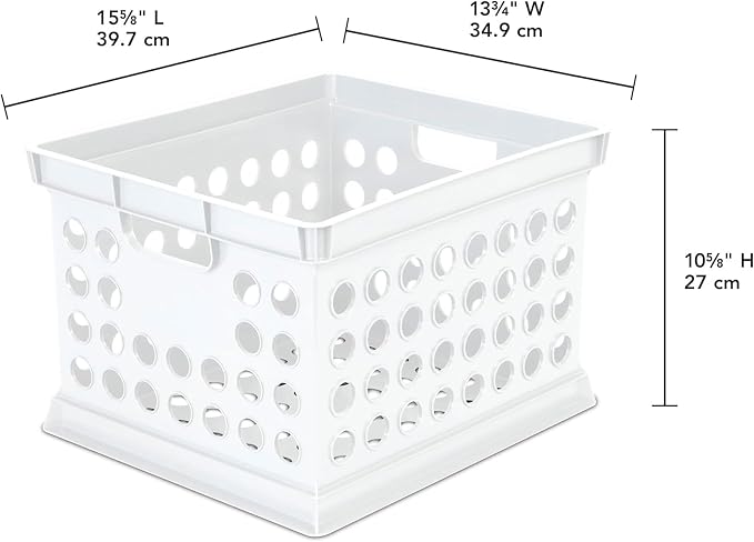 Sterilite Storage Crate Bin File Organizer for Home & Office, White, 6-Pack | Heavy-Duty and Stackable Plastic Boxes and Containers for Desk, Cabinet, Dorm, Garage, or Utility Organization