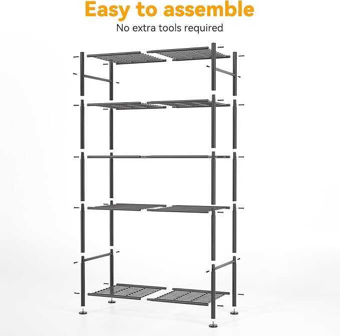 BolDuck 5 Tier Shelf Organizer Rack, Metal Shelving Unit with Adjustable Leveling Feet, Space-Saving Storage Shelves for Garage Closet Laundry Bathroom Kitchen Pantry, 33.07”Wx12.6”Dx72.04”H,Black