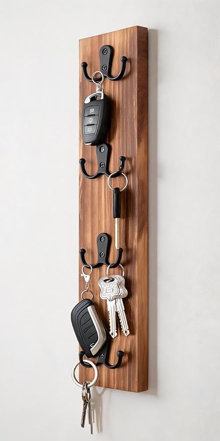 Yohsnor Key Holder Wall Mounted,Vertical Design Brown Key Rack with Hooks | Wall Mount Key Rack Organizer for Laundry Room,Decorative Key Holder - Ideal Space-Saving Storage Solution for Keys,Wallets