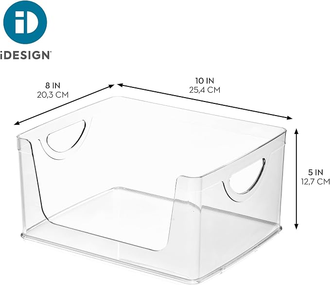 iDesign Stackable Open-Front Storage Bins with Handles, Set of 4, Clear | For Kitchen and Pantry