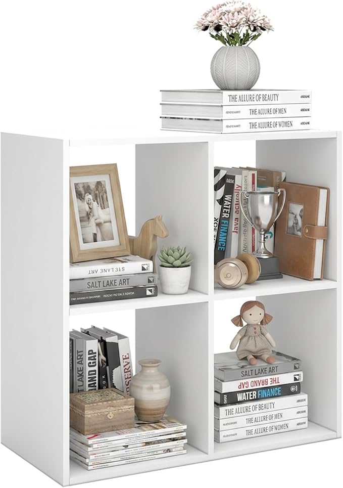 WannabeMyself【Sturdy Build&Easy Assembly】 4 Cube Storage Organizer with Anti-Tipping Kits,Reversible Open Back Book Shelf, Bookcase for Living Room,Bedroom,Entrance Hall,Office,24.1×11.4×24.1,White