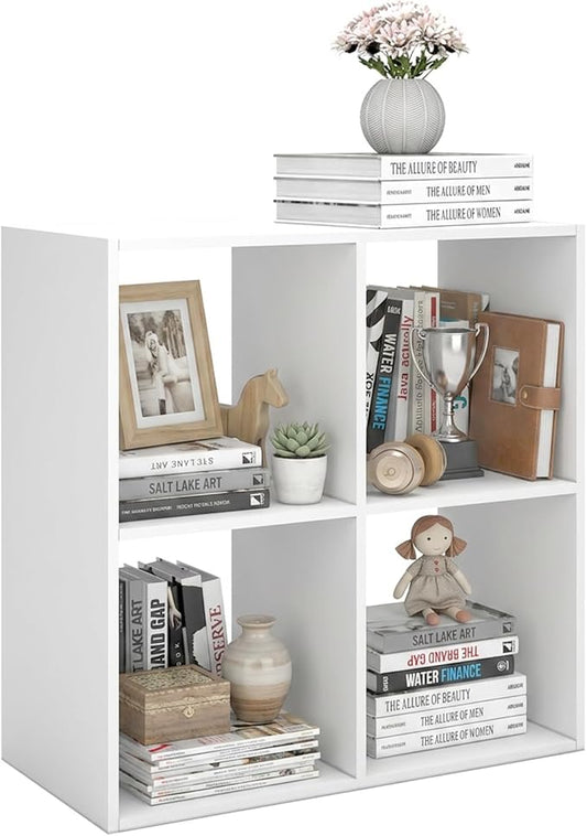 WannabeMyself【Sturdy Build&Easy Assembly】 4 Cube Storage Organizer with Anti-Tipping Kits,Reversible Open Back Book Shelf, Bookcase for Living Room,Bedroom,Entrance Hall,Office,24.1×11.4×24.1,White