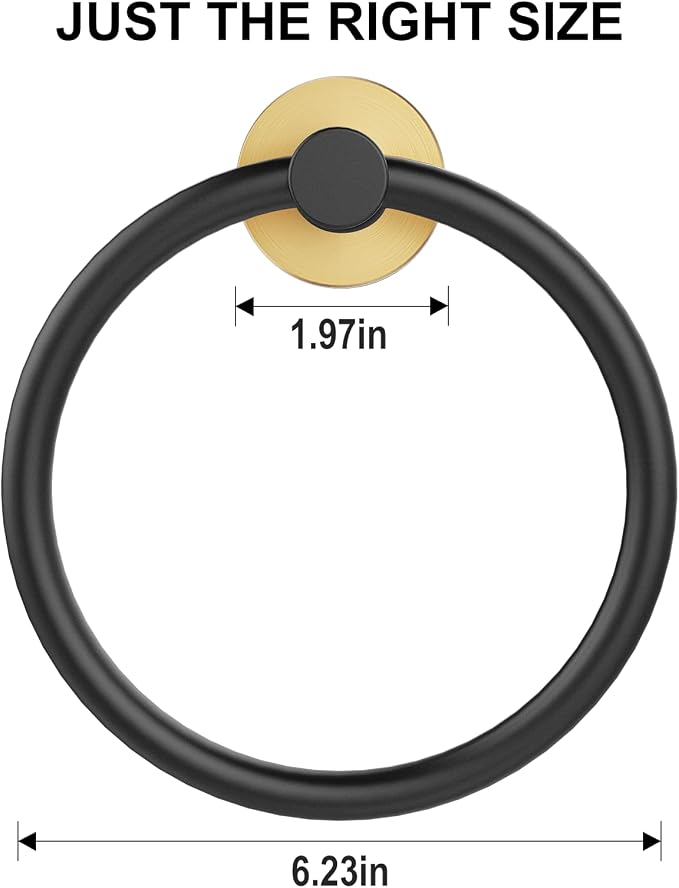 SetSail Towel Holder for Bathroom Wall Stainless Steel Hand Towel Ring Heavy Duty Towel Hanger for Bathroom, Black and Gold