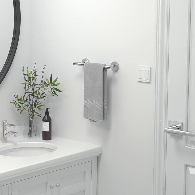USHOWER Polished Chrome Hand Towel Bar, 9-Inch Towel Racks for Bathroom | Thicken SUS304 Stainless Steel Towel Rod, Towel Holder Wall-Mounted, Modern Home Decor (Total Length 11-Inch)