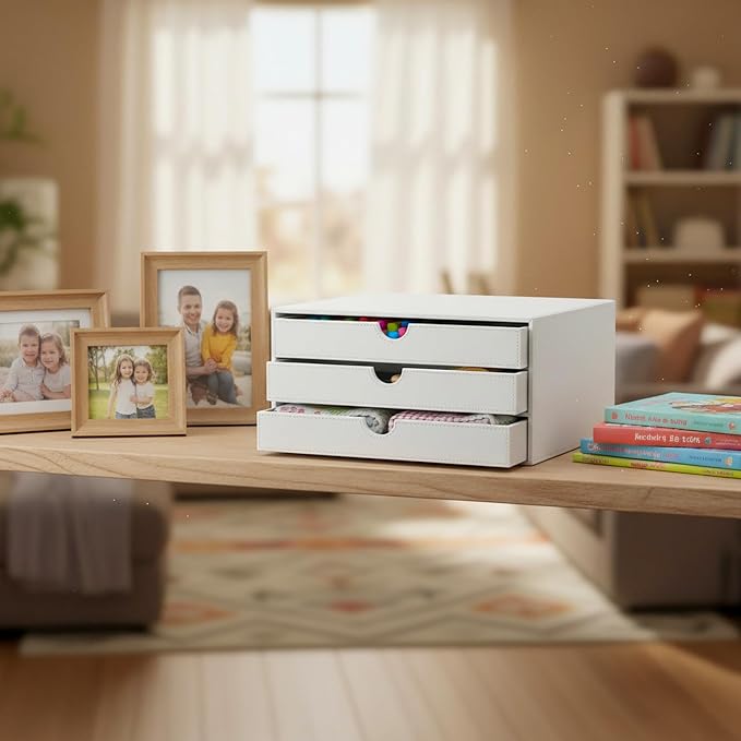 UnionBasic Document Organizer, 3-Drawer File Cabinet Document Storage Box, Office Desktop Filing Organizer, White