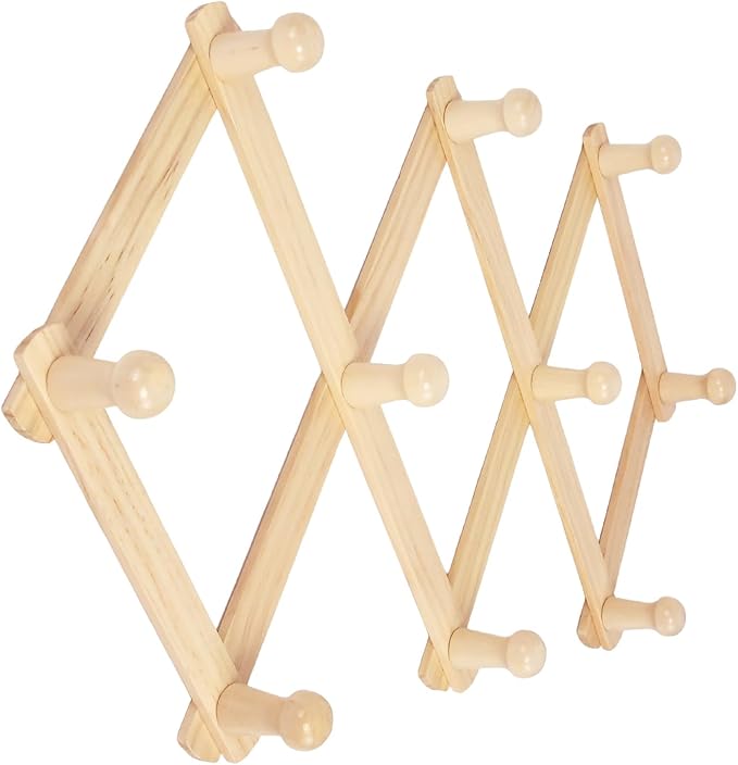 AMAPON Accordion Wall Hanger Expandable Coat Hat Rack 10 Peg Hook Mug Cap | Hang Hats Jackets Coffee Mug Purses Necklaces Towels Cap Leash Scarves Data Line Kitchenware