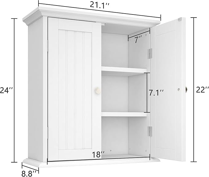 ChooChoo Bathroom Wall Cabinet Set of 2, Over The Toilet | 8.8"D x 21.1"W x 24"H, Medicine Cabinet, 2 Door and Adjustable Shelves, Cupboard, White