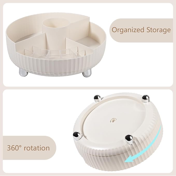360 Rotating Makeup Perfume Organizer Skincare with Divider, Large Beige | 360 Degree Spinning Lazy Susan Organizer Lotion Cosmetics Storage for Dresser, Vanity, Bathroom Countertop