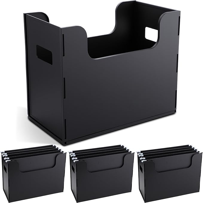 3 Pcs Portable Desktop File, Side Handles, Filing Organizer, Hanging File Folders, Letter Size for Schools Office Home (Black)
