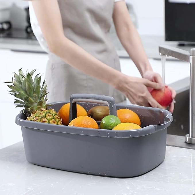 Large Cleaning Supplies Caddy Portable Shower Basket Supply Organizer with Handle Plastic Bucket Tool Storage for Bathroom, Bedroom, Kitchen, College Dorm, Garden, Dark Gray 2 Pack