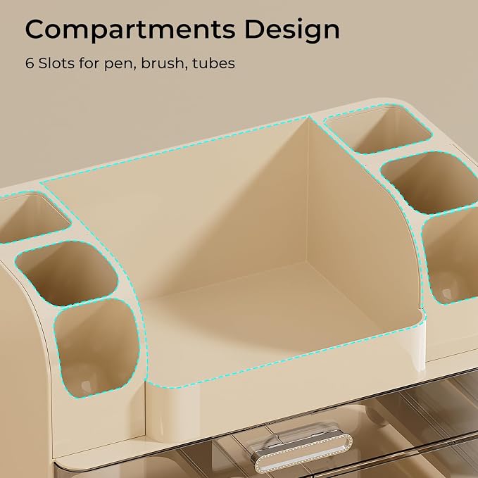 UFORU Makeup Organizer Countertop with 2 Large Drawers for Vanity Bathroom | Brush Holder, Large Capacity, Thickened Plastic, Compact Footprint, Space-Saving Design, Easy Clean, Ideal for Dorm Rooms