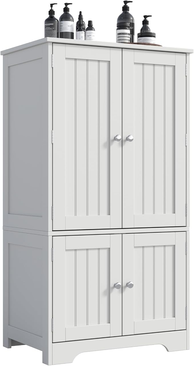 ChooChoo 43" H Pantry Cabinet with 4 Doors & 4 Door Shelves | Kitchen Cabinet, Kitchen Pantry Storage Cabinet for Living Room, for Dining Room, Bathroom, White