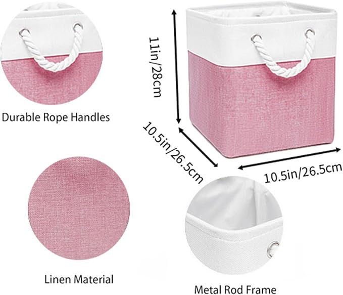 Cube Storage Bins, Collapsible Fabric Storage Cubes Bins, 11 Inch Cube Storage Bins with Handles, Foldable Storage Cubes (Pink, 10.5 * 10.5 * 11inch)