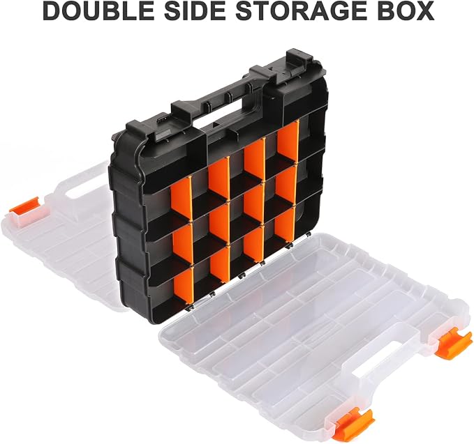Mayouko Double Side Tools Organizer, Customizable Removable Plastic Dividers, Hardware Box Storage, Excellent for Screws,Nuts,Small Parts, 34-Compartment,2 PCS Set,12.6"L x 10.6"W x 3.2"H
