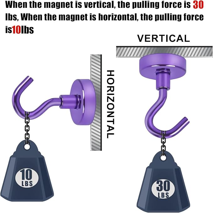 DIYMAG Magnetic Hooks 10pcs 30lbs Cruise Essentials 2026 Magnet Hook Purple | Neodymium Heavy Duty Strong Magnets Hanging Ship Cabins Refrigerator Fridge Classroom Beach Vacation Kitchen Grills Home Tool