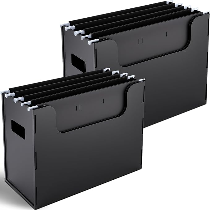 2 Pcs Portable Desktop File, Side Handles, Filing Organizer, Hanging File Folders, Letter Size for Schools Office Home (Black)